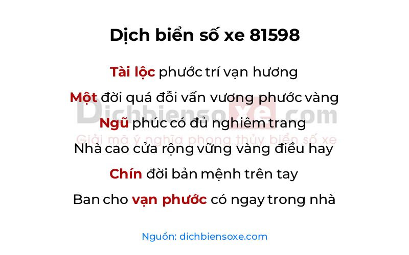 Dịch thơ biển số 81598