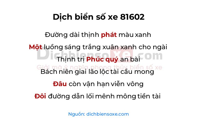 Dịch thơ biển số 81602