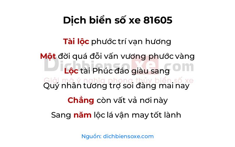 Dịch thơ biển số 81605