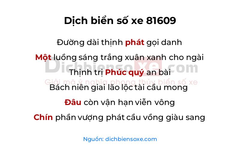Dịch thơ biển số 81609