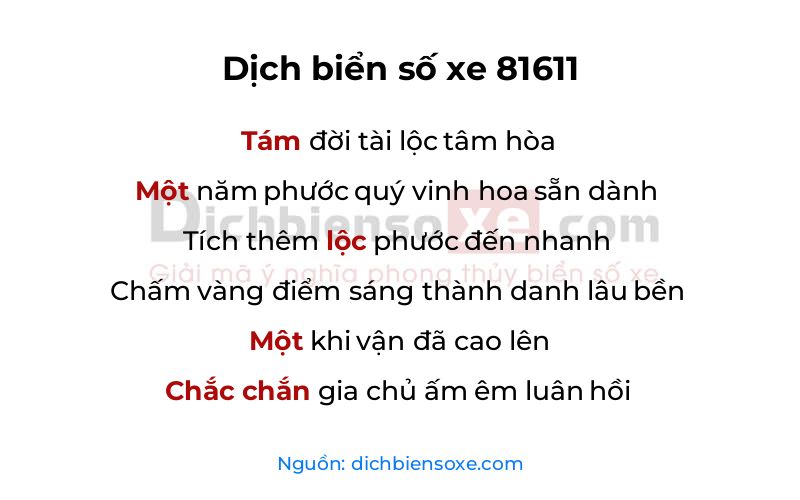 Dịch thơ biển số 81611