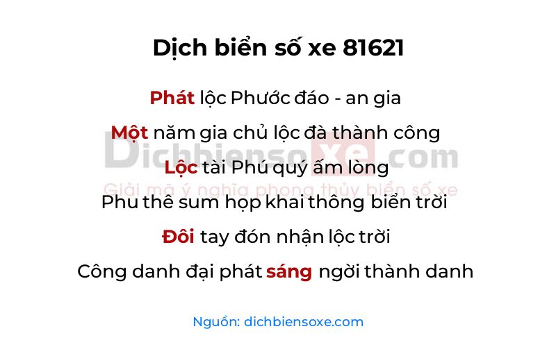 Dịch thơ biển số 81621