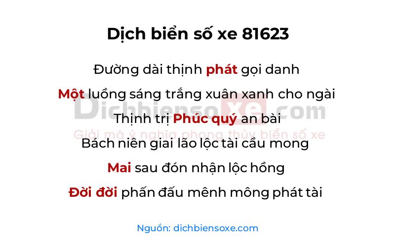 Dịch thơ biển số 81623