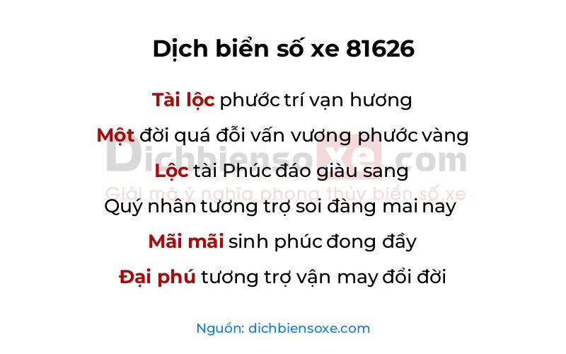 Dịch thơ biển số 81626