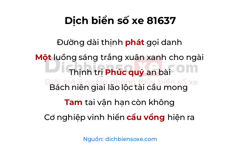 Dịch thơ biển số 81637
