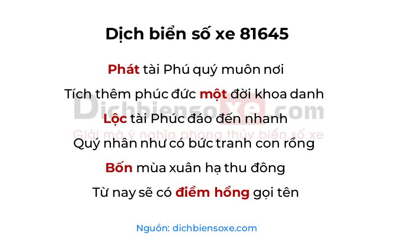 Dịch thơ biển số 81645