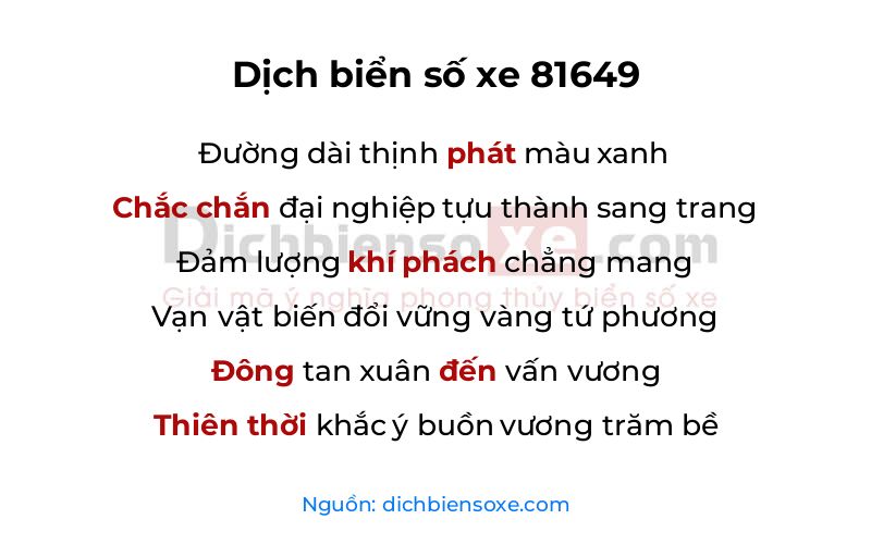Dịch thơ biển số 81649