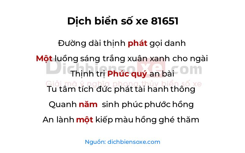 Dịch thơ biển số 81651