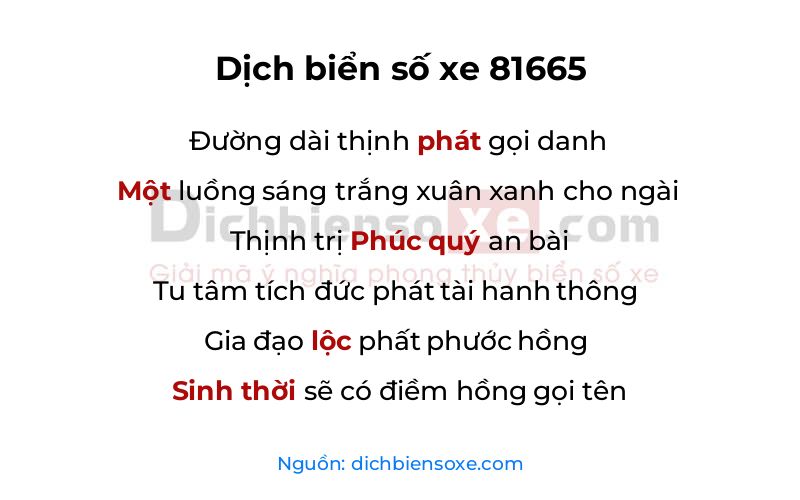 Dịch thơ biển số 81665