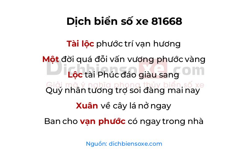 Dịch thơ biển số 81668