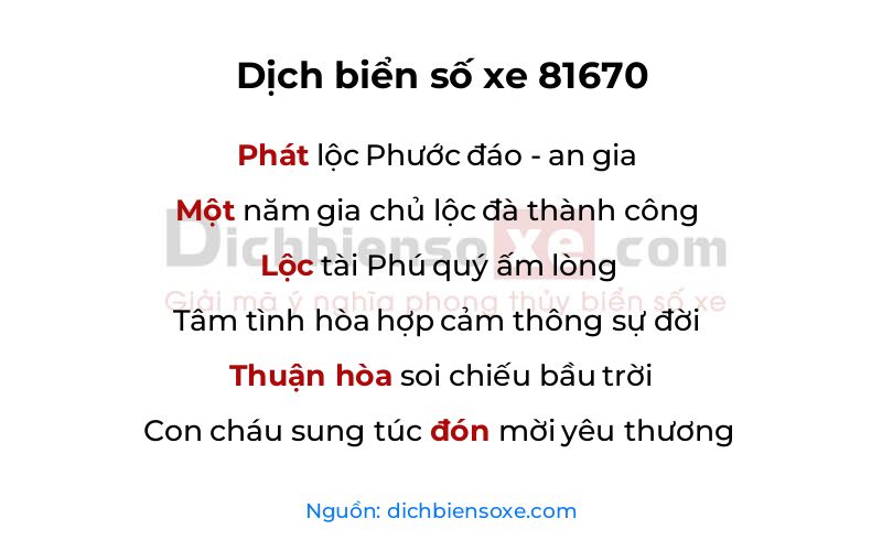 Dịch thơ biển số 81670