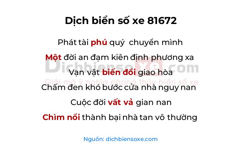 Dịch thơ biển số 81672
