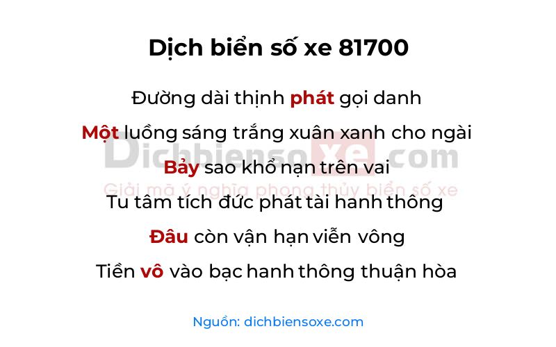 Dịch thơ biển số 81700