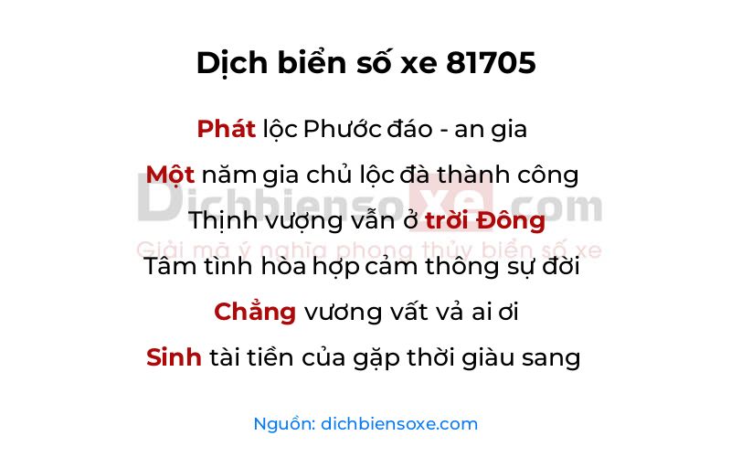 Dịch thơ biển số 81705