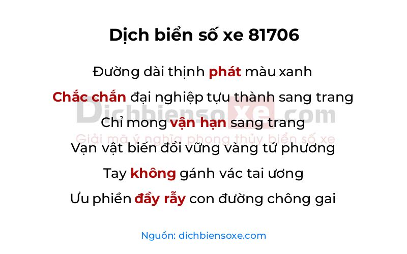 Dịch thơ biển số 81706