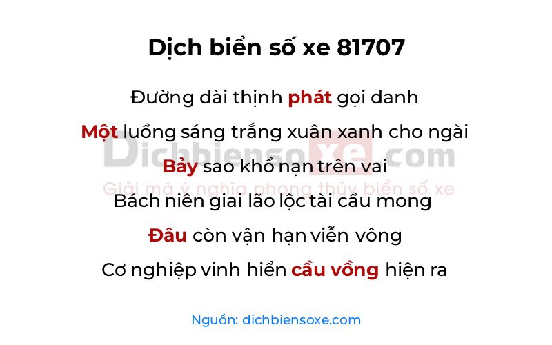 Dịch thơ biển số 81707