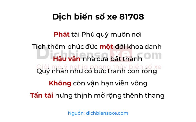 Dịch thơ biển số 81708