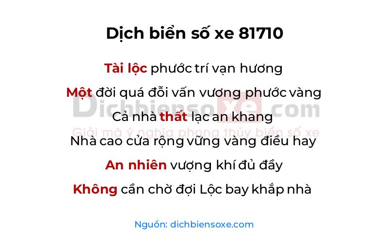Dịch thơ biển số 81710