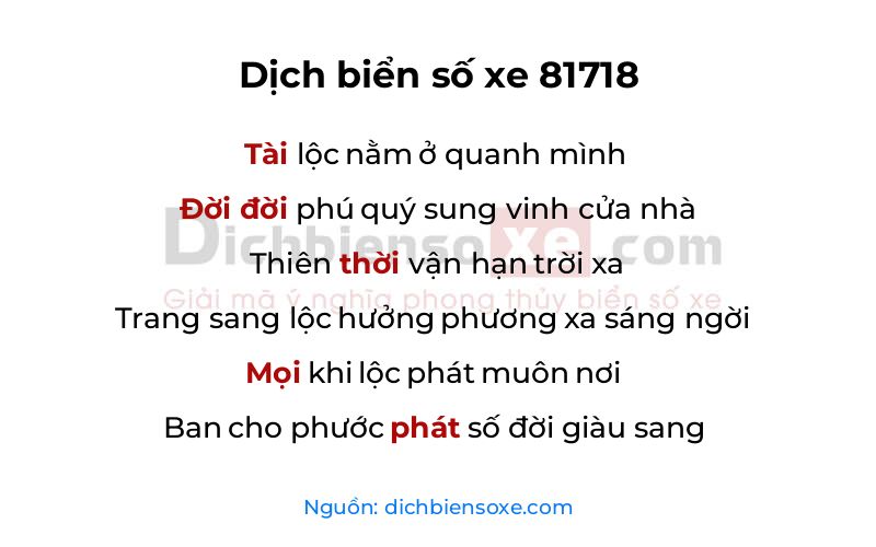 Dịch thơ biển số 81718