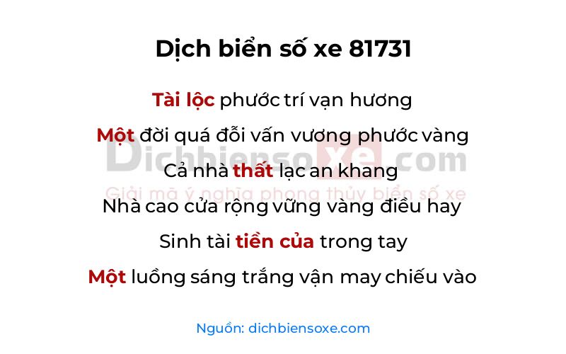 Dịch thơ biển số 81731