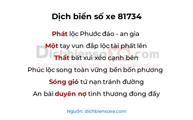Dịch thơ biển số 81734