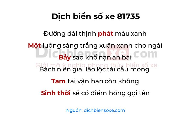 Dịch thơ biển số 81735