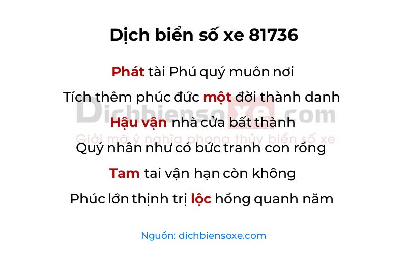 Dịch thơ biển số 81736