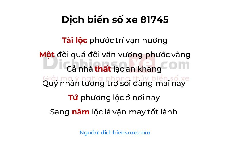 Dịch thơ biển số 81745