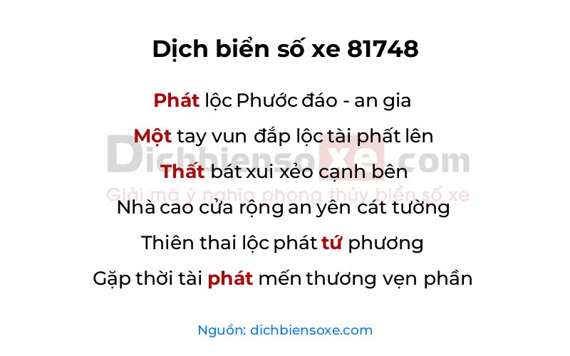 Dịch thơ biển số 81748