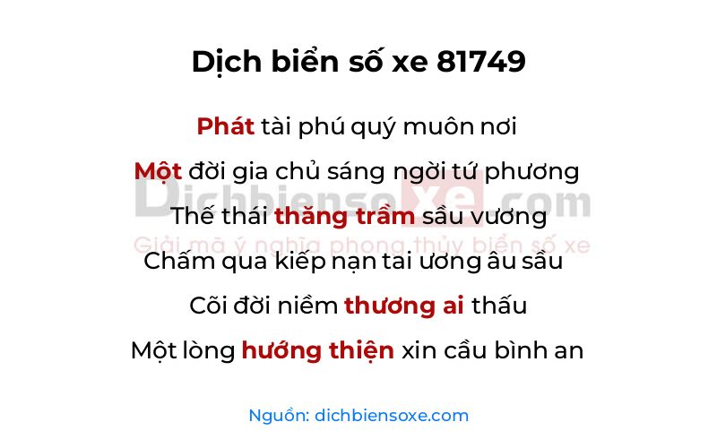 Dịch thơ biển số 81749