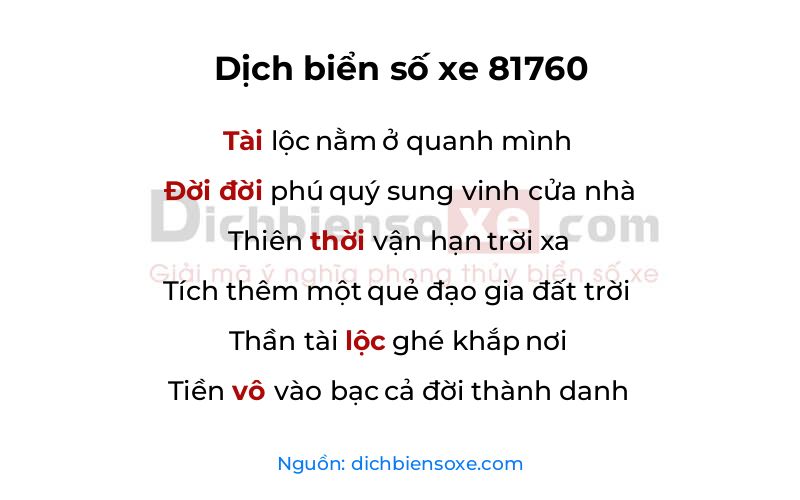 Dịch thơ biển số 81760