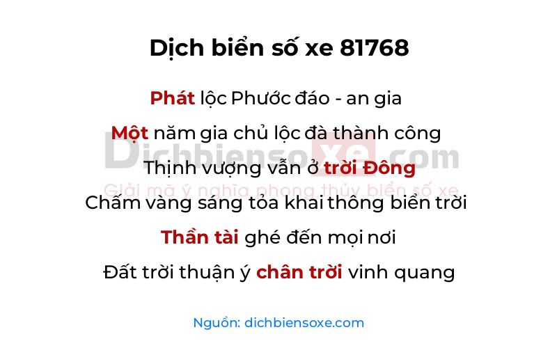 Dịch thơ biển số 81768
