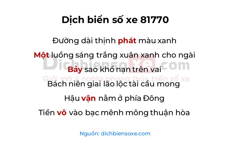 Dịch thơ biển số 81770