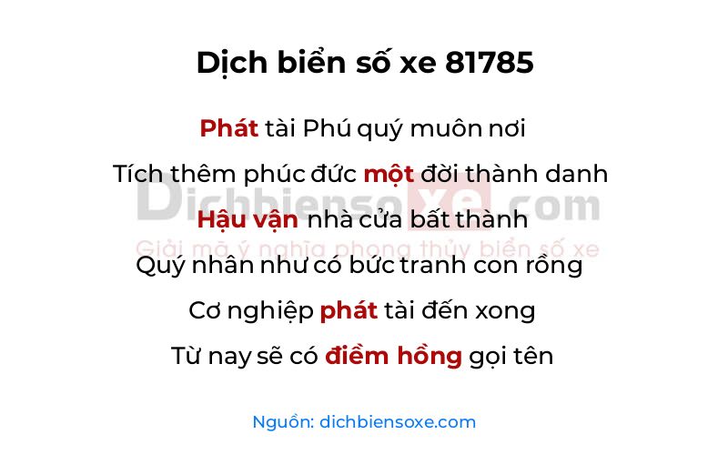 Dịch thơ biển số 81785