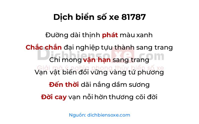 Dịch thơ biển số 81787