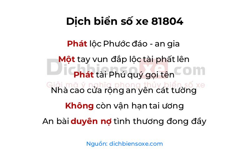 Dịch thơ biển số 81804