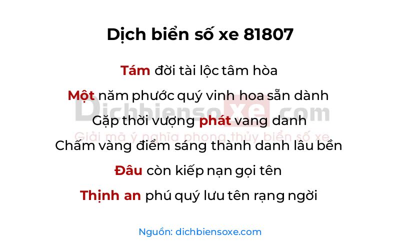 Dịch thơ biển số 81807