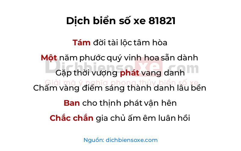 Dịch thơ biển số 81821