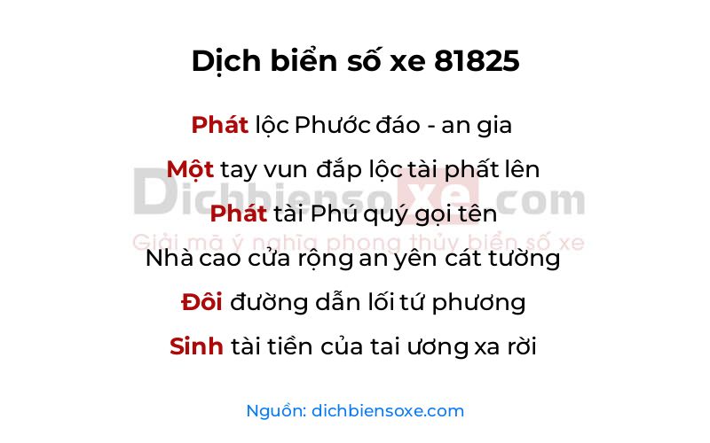 Dịch thơ biển số 81825