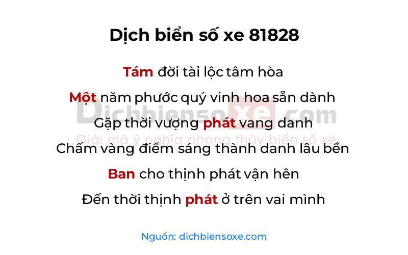 Dịch thơ biển số 81828
