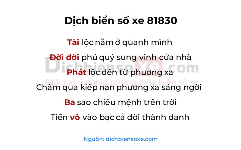 Dịch thơ biển số 81830
