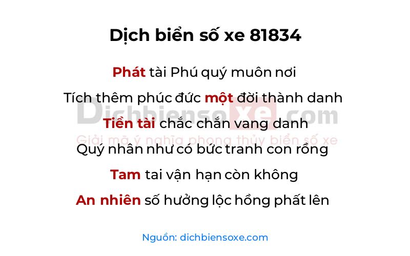 Dịch thơ biển số 81834