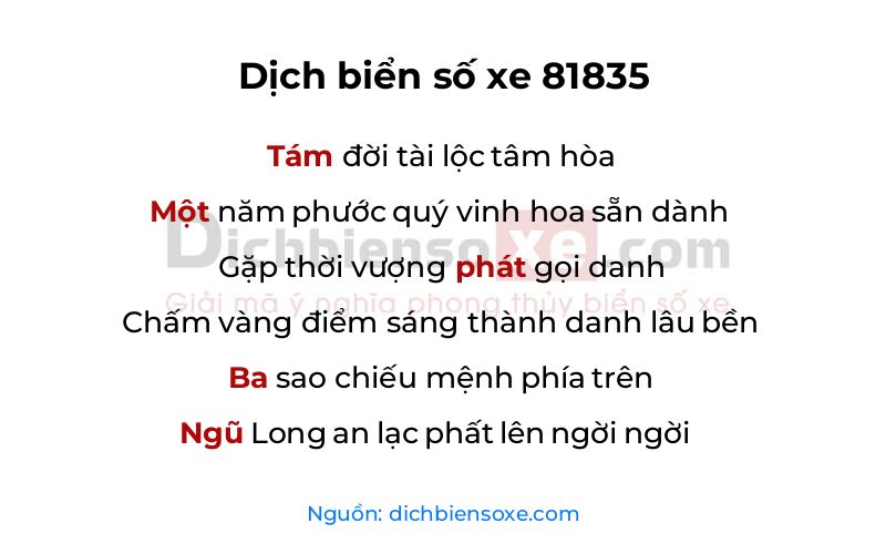 Dịch thơ biển số 81835