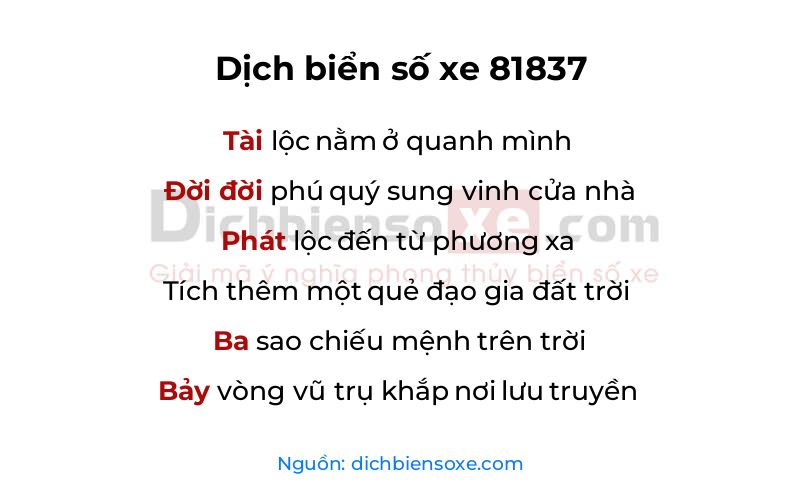 Dịch thơ biển số 81837