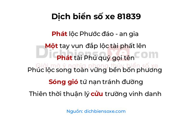 Dịch thơ biển số 81839