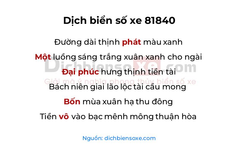 Dịch thơ biển số 81840