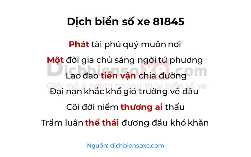 Dịch thơ biển số 81845