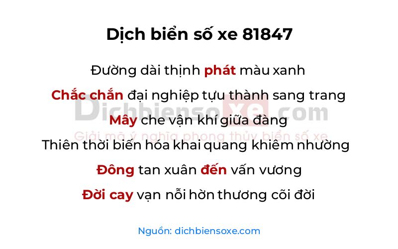 Dịch thơ biển số 81847