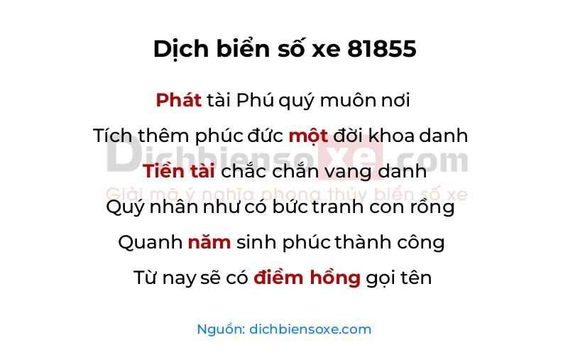 Dịch thơ biển số 81855