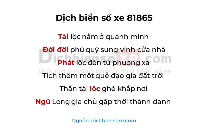 Dịch thơ biển số 81865